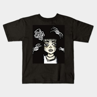 Dark Grunge Girl With Spiders In Her Hair Kids T-Shirt